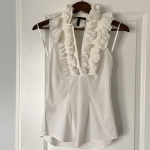 BCBG white halter tuxedo style top